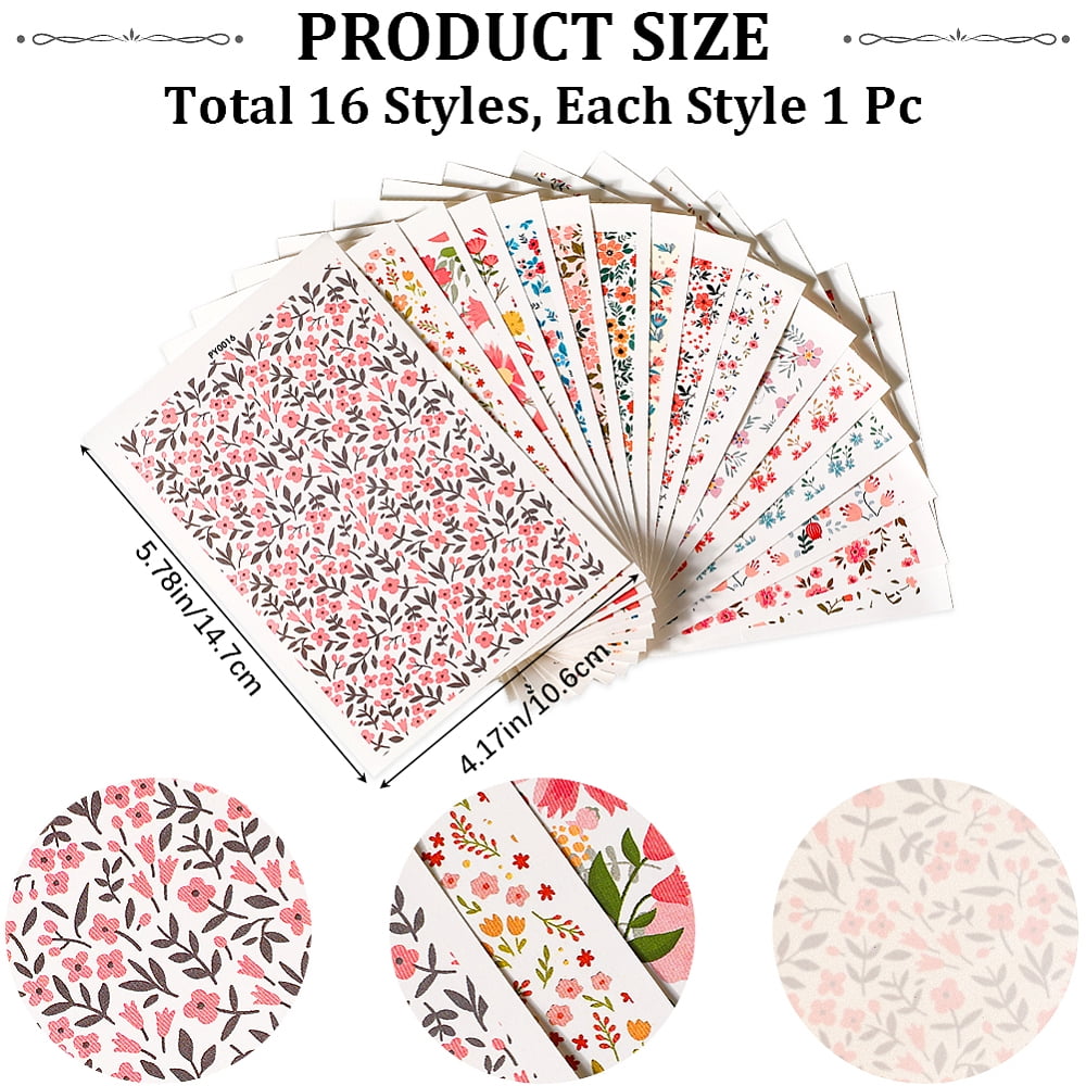 16 Sheets 16 Style Flower Pattern Ceramics Clay Water Transfer Paper Underglaze Transfer Decals for DIY Earrings Pendants Hair Clip