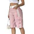 thumbnail image 2 of Bermuda Shorts for Women Cargo Shorts Knee Length Elastic Waist Long Shorts for Summer Casual with Pockets Pink S, 2 of 6