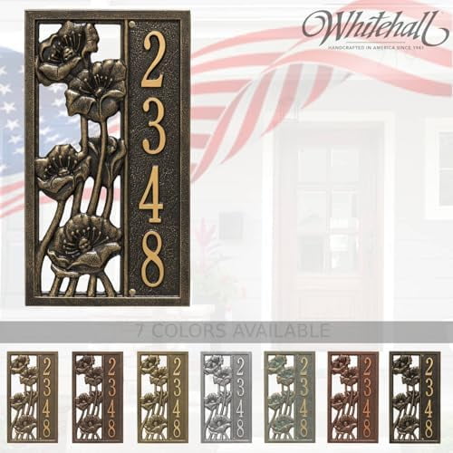 Whitehall Vertical House Number Plaque, Cast Metal Address Plaque Flowering Poppies Design, Customizable Address Sign, 7 Color Options$$Tools & Hardware Other