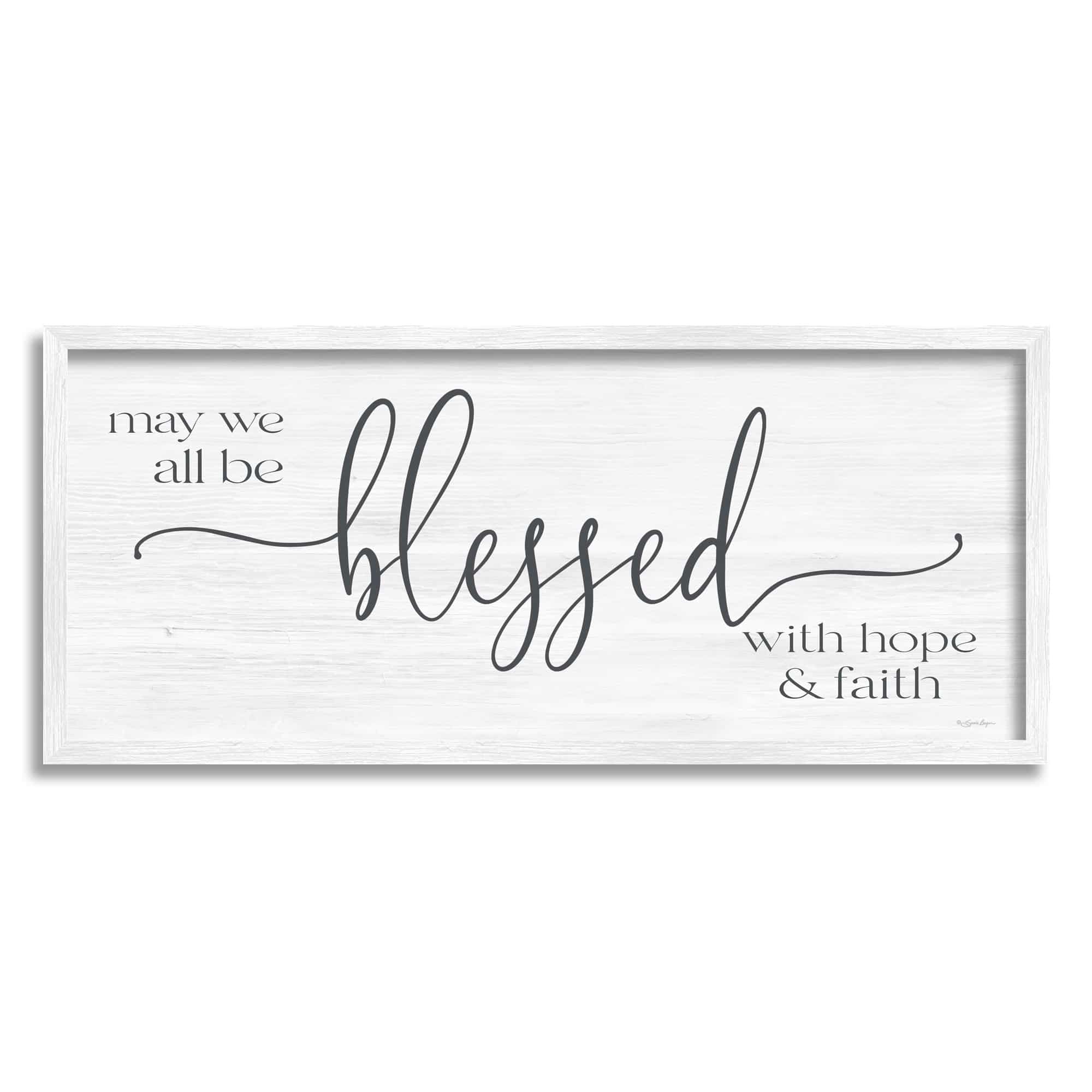 Stupell Industries Hope & Faith Blessed Calligraphy Birch Pattern Phrase Graphic Art White Framed Art Print Wall Art, Design by Susie Boyer
