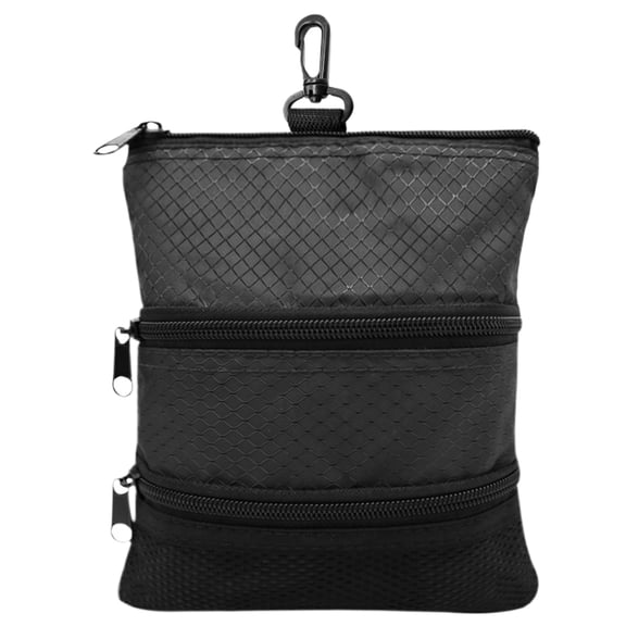 Golf Ball Pouch, Portable 3-Layer Golf Accessories Bag with Zipper Waist Hanging Storage for Golf Balls Tees and Small Gear Organization, Black