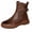 Brown, variant on Buckle Ankle Boot Women's Leather Comfortable Round Toe Casual Pull On Flat Booties Fall Winter Solid Color Zipper Casual Short Boots