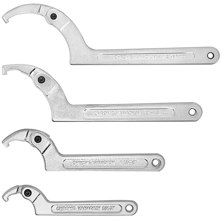 Adjustable C Pin Spanner Hook Wrench Chrome Vanadium Include 3/4-2, 1  1/4-3, 2-4 3/4, 4 1/2-6 7/10 for Vehicles Mechanical Equipments Tighten  Lock Nuts and Bearings，4 Pcs Spanner Wrench Set 