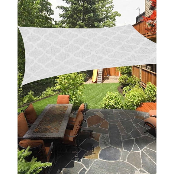 Sun Shade Sail 8'x10' Moroccan Texture Rectangle Sun Shade Sails Canopy Waterproof Retro White Linen Outdoor Sunshades Sand UV Block Cover Shades Cloth for Patio Backyard Garden Deck Porch Lawn