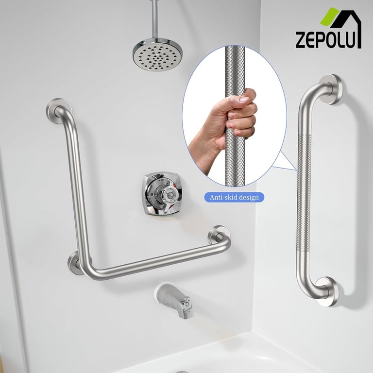 Brushed Nickel Angled Grab Bar 16 Inch, Zepolu Stainless Steel L