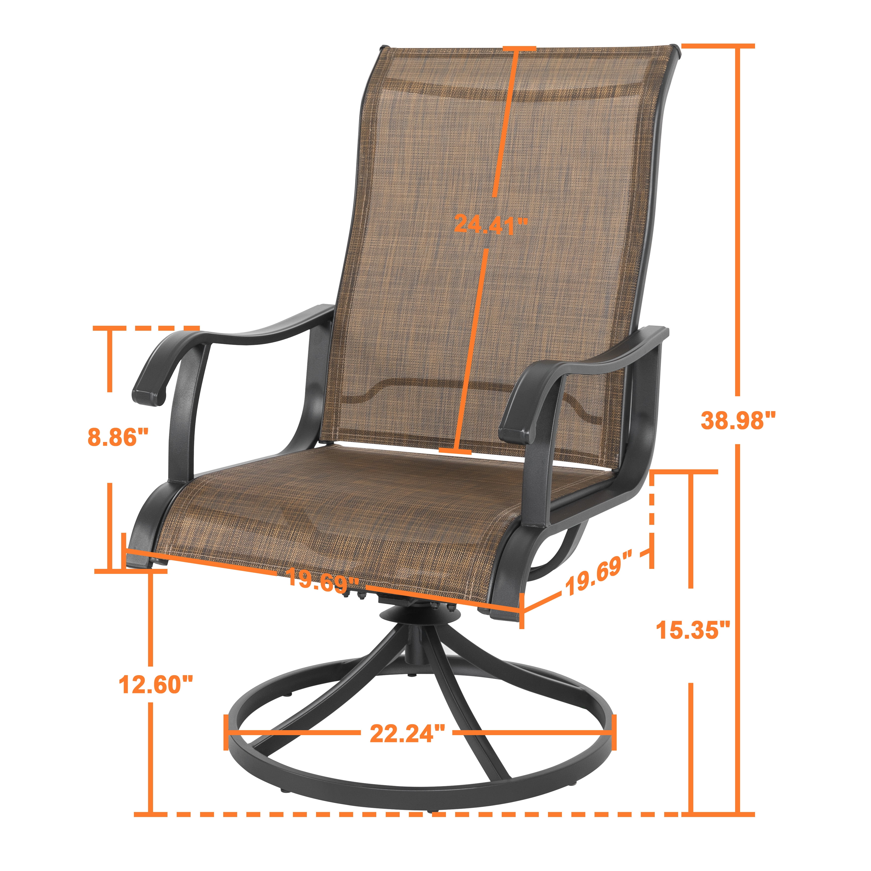 Nuu Garden Patio Dining Chairs, Swivel Patio Sling Chairs Set of 2 All-Weather Textilene Outdoor Chairs with Iron Frame for Outdoor Lawn Garden Backyard, Brown