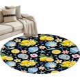 thumbnail image 2 of Summer Beach Round Living Room Rugs 3.3 ft, Ocean Starfish Shell Coastal Conch Lemon Flowers Black Washable Area Rug with Non-Slip Sturdy Edge Binding Round Front Door Mat Floor Carpet for Entryway, 2 of 9