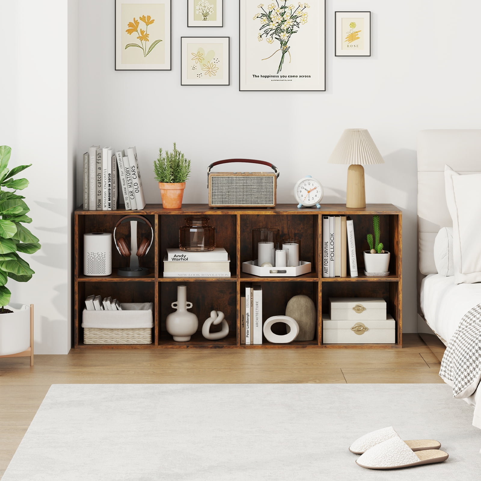 Costway 8-Cube Bookcase Bookshelf with 2 Anti-Tipping Kits Storage Organizer Rustic Brown