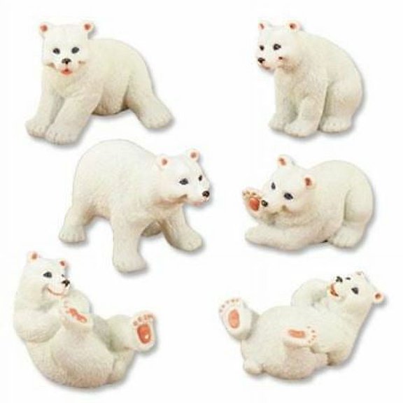 Set of Six Assorted White Polar Bears Shelf Sitter Tabletop Figurine 3.5" Tall