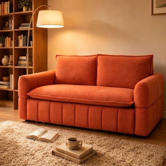 Jivora 3-in-1 Convertible Sleeper Sofa, Pull Out Sofa Bed with Teddy Fabric Couch for Living Room