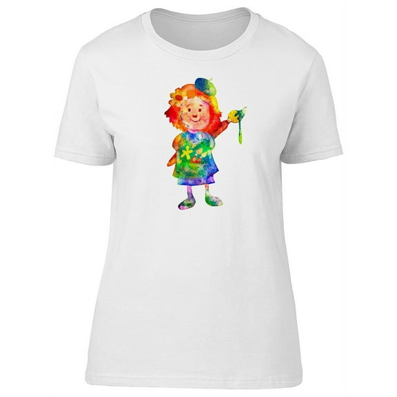 Sweet Little Artist Girl Cartoon T-Shirt Women -Image by Shutterstock, Female x-Large