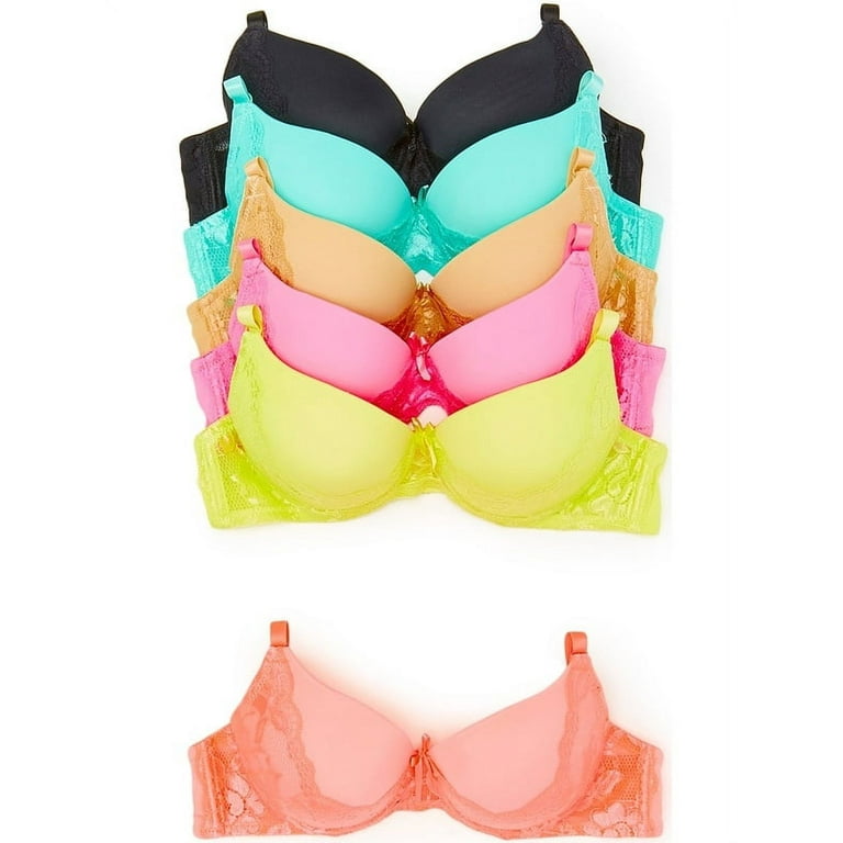 Women's Coral & Yellow Lace Accent Push-Up Bra Set (Pack of 6) 38C
