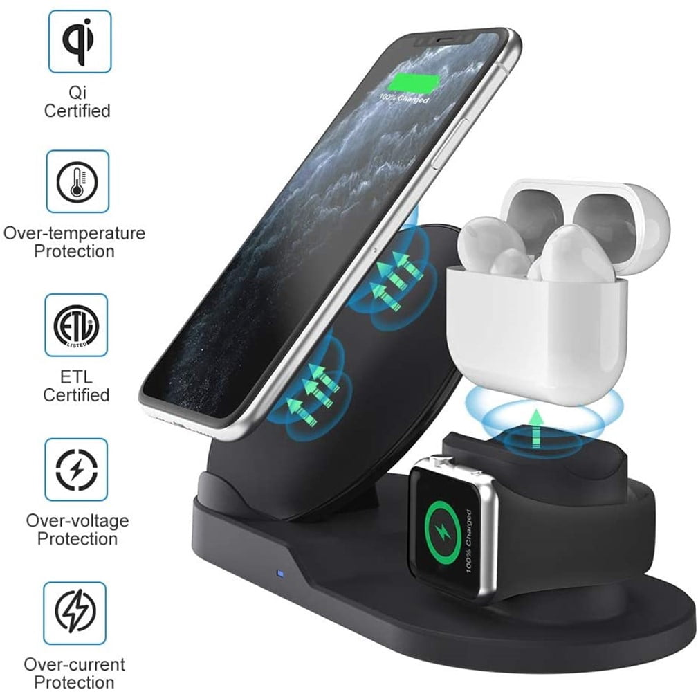 3 in 1 Wireless Charger for iPhone 11 Pro Max/Xs/XS/8P, Fast Wireless Charger for AirPod, Wireless Watch Charging Stand for iWatch 1/2/3/4/5,Black