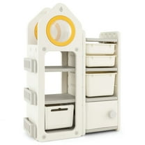 Barara King Kids Storage Unit Bookshelf,Toy Storage Organizer,Multipurpose Toy Chest and Bookshelf with Mobile Trolley for Bedroom-Gray