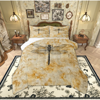 Manfei Rustic Dragonfly Teens Queen Comforter Set, Cartoon Insect Bedding Sets, Retro Animal Reversible Bedding Comforter Set, Microfiber Bedroom Decor, 3-Piece