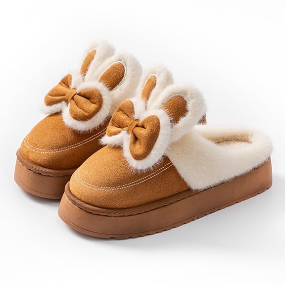 Qicasul Women's slipper Winter Bunny Slippers for Cozy Indoor Shoes With Thick Soft Sole Warm Home Footwear Coffee US Size:7