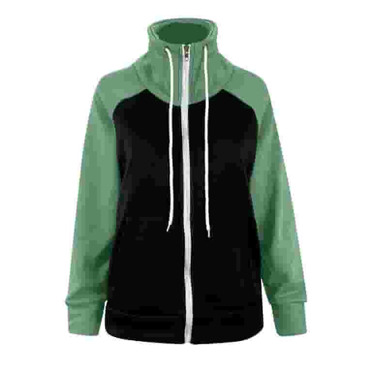 ★E.B.M★ Color blocking string hooded jumper EMP4WJP010 Hfyihgf Women's Cowl Neck Hoodie Thermal Full Zip Long