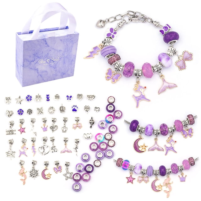 Kit de fabricación de pulseras Joyas DIY Cuentas Colgantes Set Cumpleaños Navidad Dar gracias Regalo Artesanía Accesorio Suministros para manualidades Púrpura yuarrent HA009248-03B