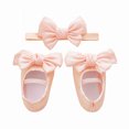 thumbnail image 5 of Newborn Baby Girl Princess Mary Jane Shoes Infant Bowknot Wedding Dress Flat Shoes with Headband Baby Girl's Baptism Christening Shoes Set, 5 of 9