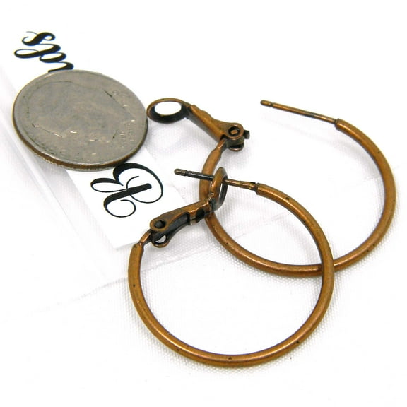 Pair of Antique Copper Plated Brass Plain Leverback Omega Lever Rustic Vintage Hoop Earrings with Antiqued Finish (1 inch (25mm))