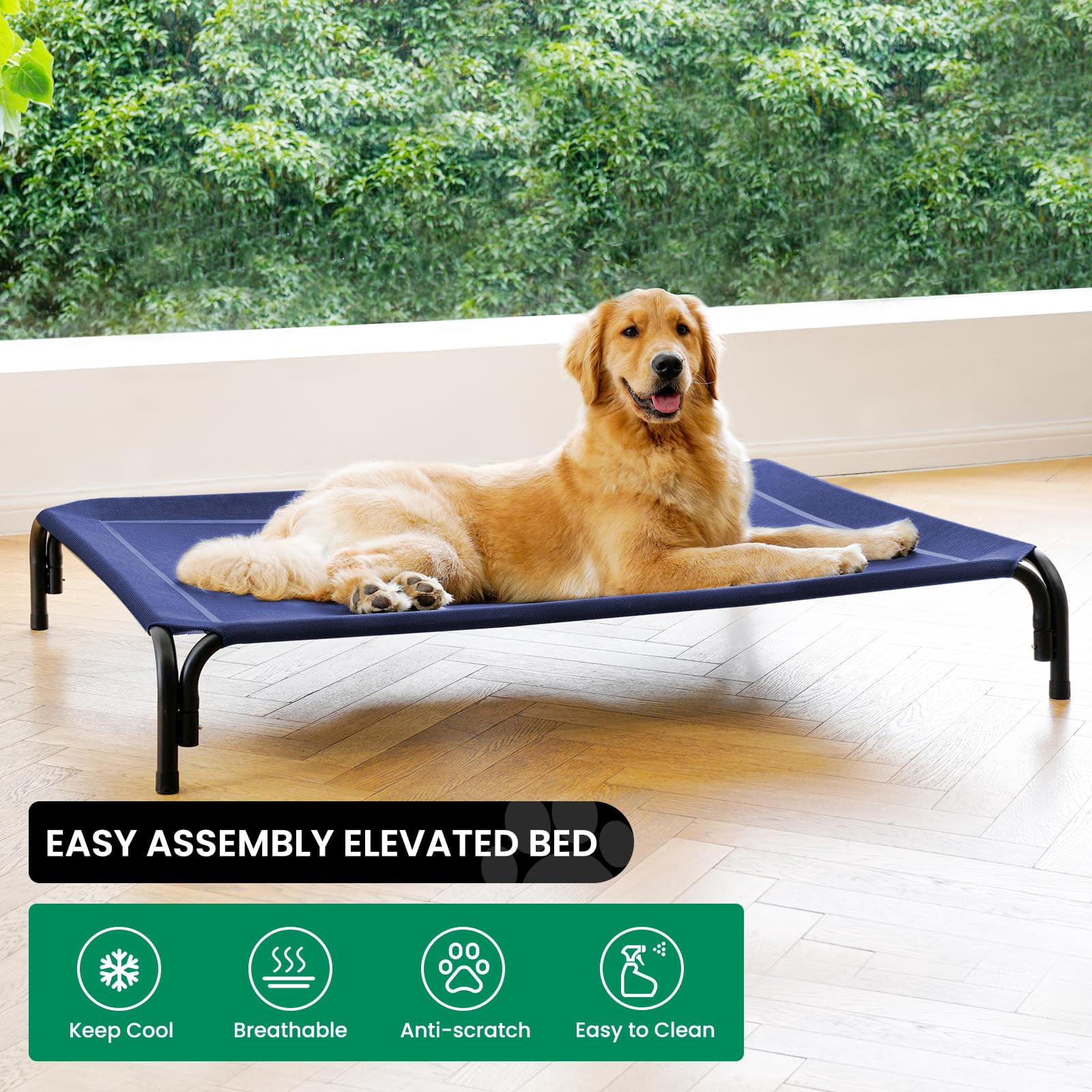 Elevated Dog Bed Raised Outdoor For Large Dogs  Installation Requires No Tools Frame With Washable Breathable Mesh Anti-slip Feet Indoor Pet Blue 43.3 Inches