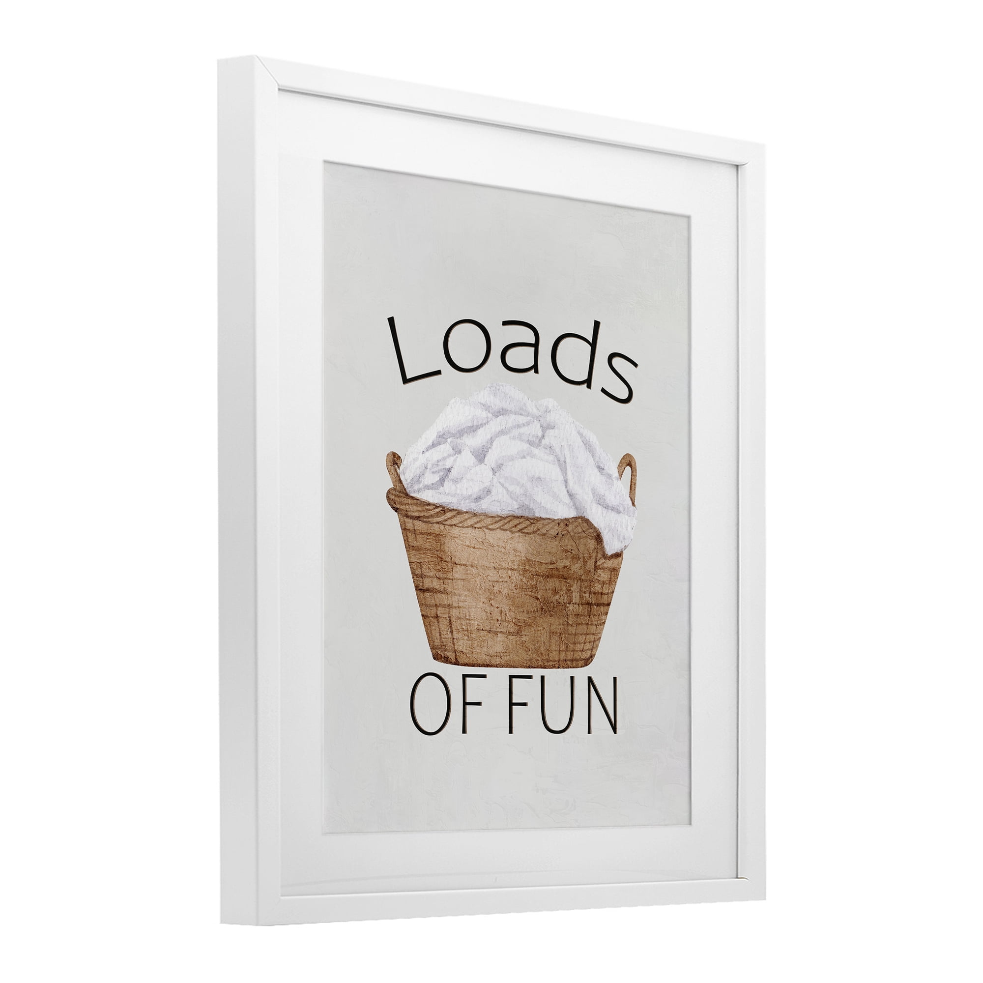 Loads Of Fun Laundry Basket White Framed Print Under Glass, design by Kim Allen