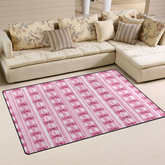 Non-Slip Area Rug 31"x20" Indoor Washable Floor Mats Carpet Printed for Living Room, Bedroom, Home Decor Pink Bows