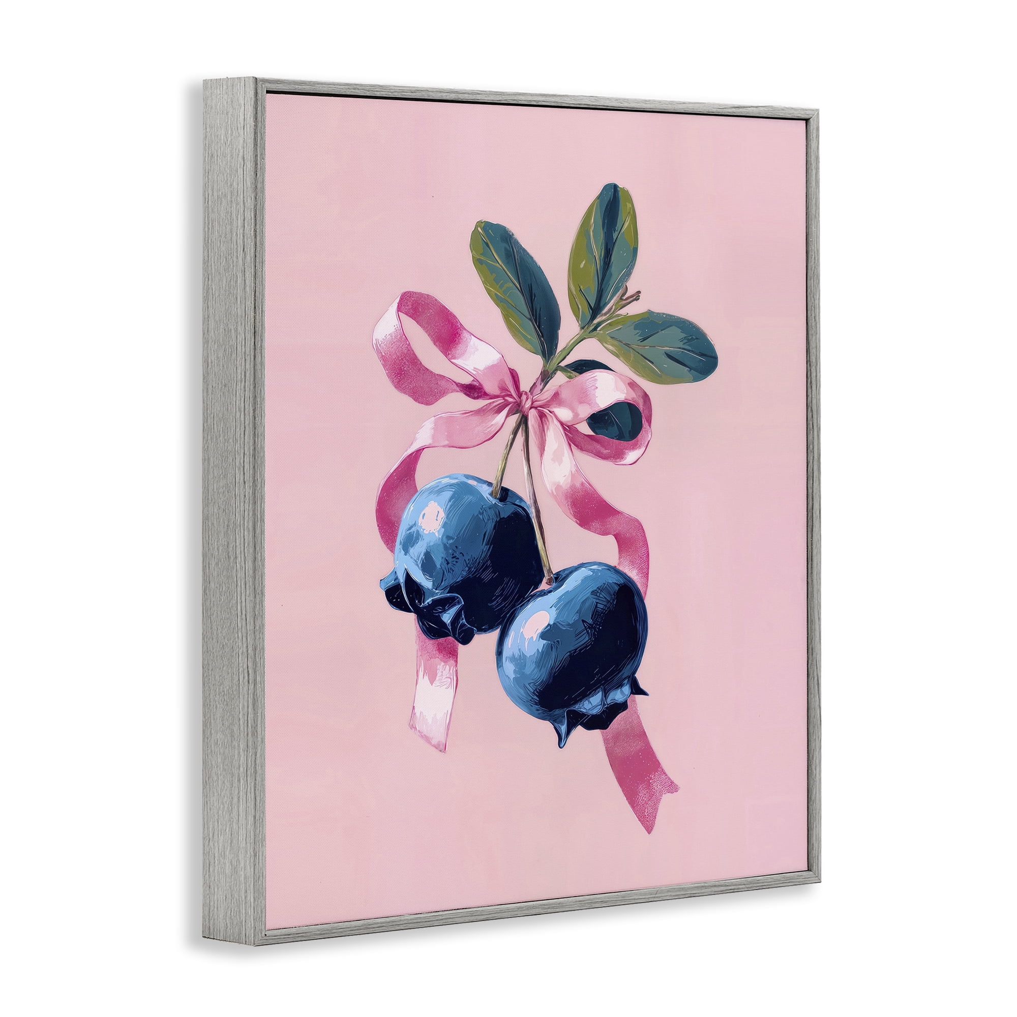Stupell Industries Blueberry Branch with Pink Bow Gray Framed Giclee Art, design by Imagine It Images