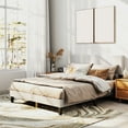 thumbnail image 2 of bedroom Bed Frame Full Size Bed Frame With Linen Headboard And Metal Legs Solid Wood Slats Mattress Platform For Bedroom Beige, 2 of 6