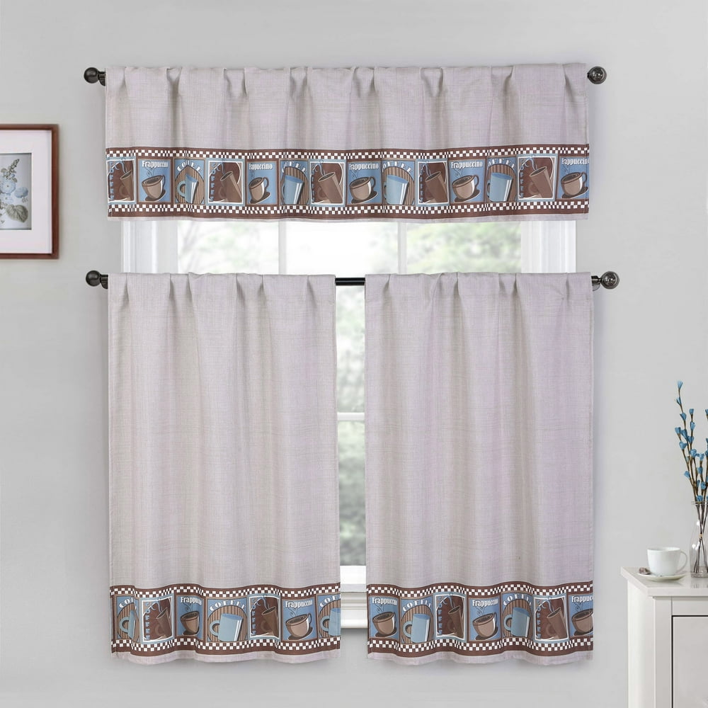 Cotton Blend 3 Piece Kitchen/Cafe Tier Window Curtain Set: Blue and