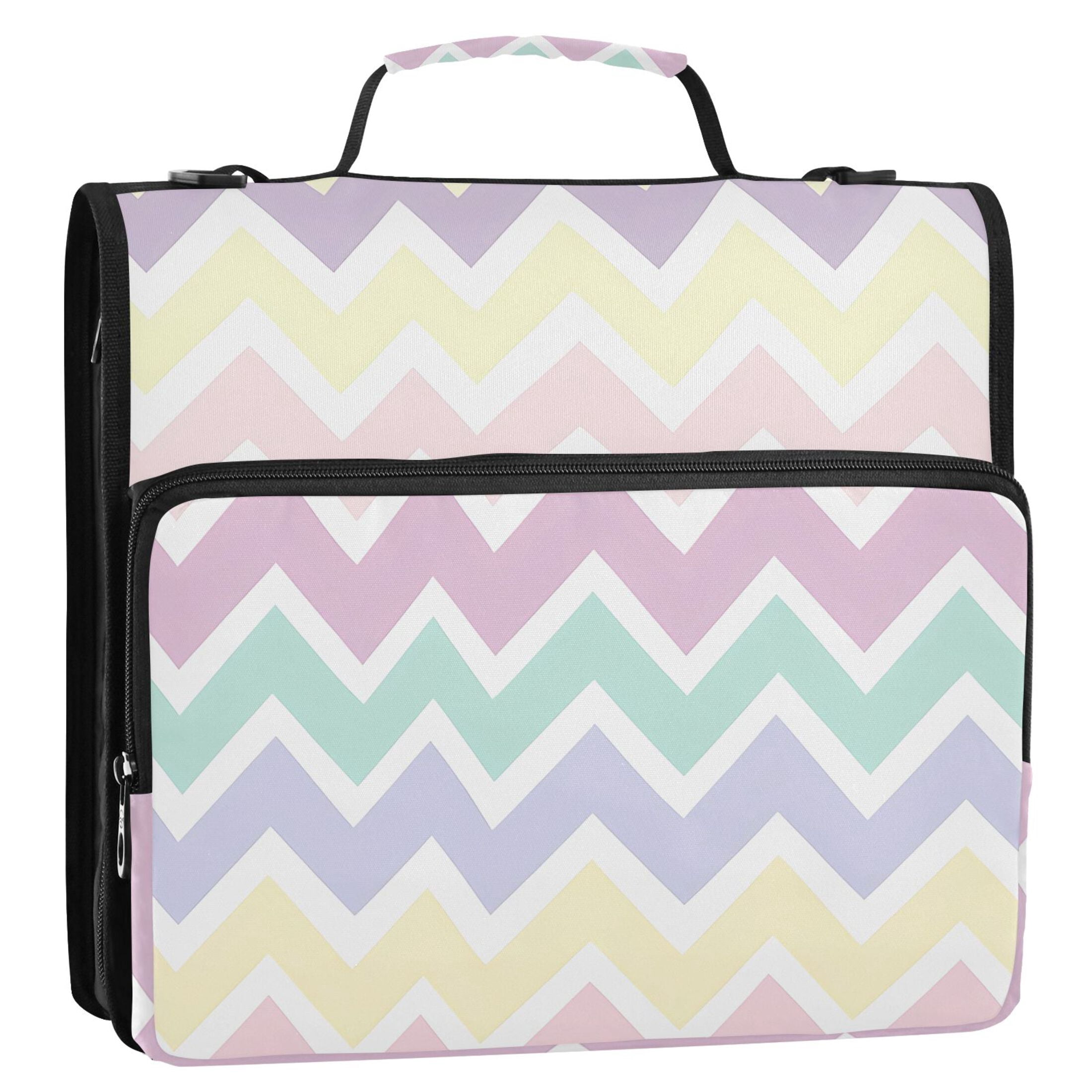 3 Ring Zipper Binder with Shoulder Strap Waterproof Trapper Keeper 2 Inch D-Ring 500 Sheets Capacity Pastel Colored Chevron
