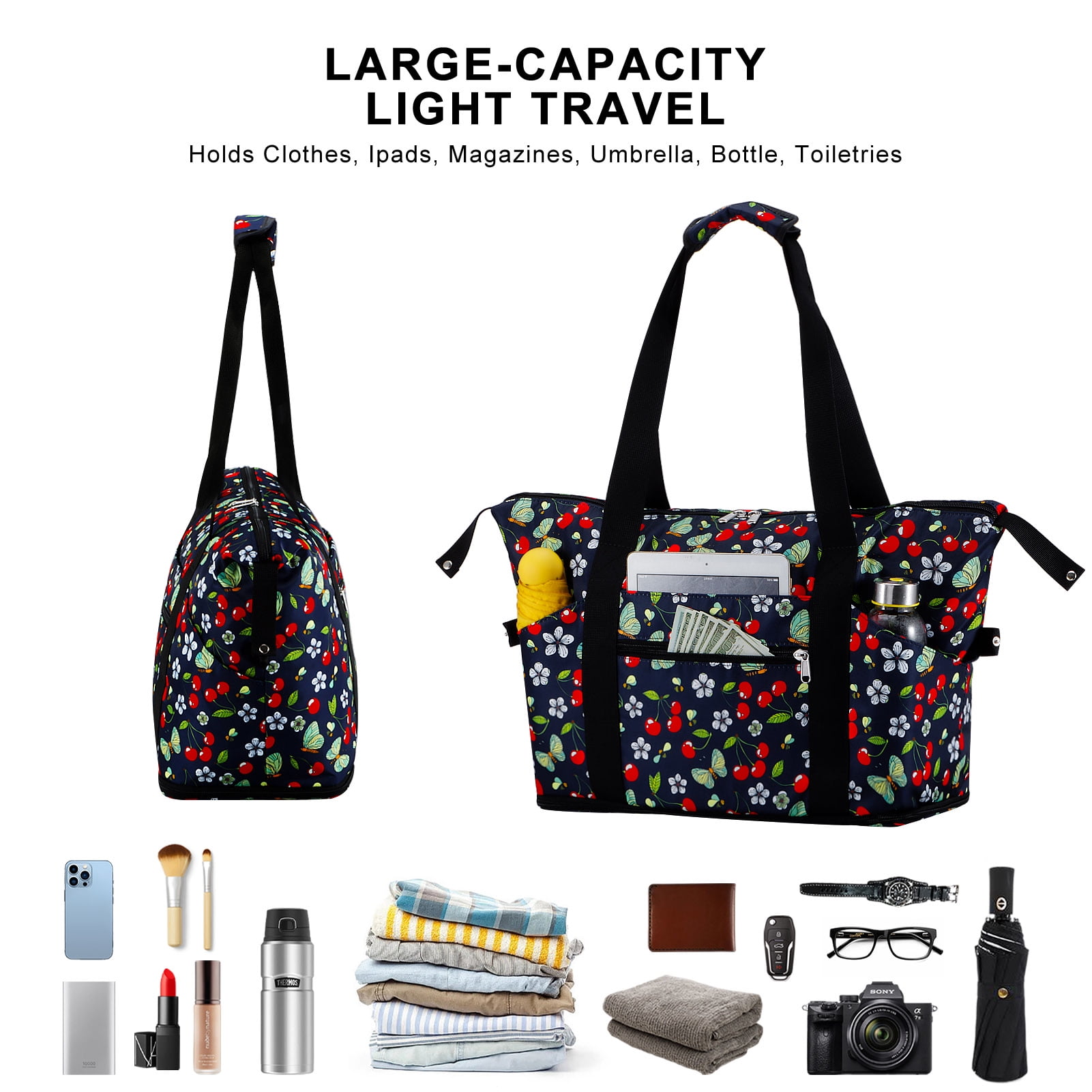 HAWEE Expandable Duffel Bag for Women with Trolley Sleeve and Wet Pocket Water Repellent Weekender Travel Tote Large Capacity Carry On Overnight Luggage for Gym/ Trip/ Camping/ Beach, Cherry