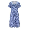 thumbnail image 4 of B91xZ Long Robes pour les Femmes à Manches Courtes Décontracté Bouton Swing Bas Midi Robe avec Poches, Bleu L, 4 of 5