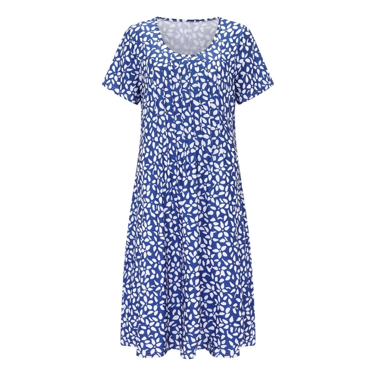 empire waist tennis dress Women's Casual for Everyday Wear with V-Neck Print Short Sleeves and Pockets Breathable Summer Style for Modern Women Blue L No Padded Adrianna Papell Plus Size Color:Hydrangea uofscgameday Nike