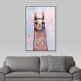 thumbnail image 3 of PixonSign Framed Wall Art Cute Pink Watercolor Pastel Farm Llama Nature Animals Portrait Artwork Cartoon Oil Paintings Modern Canvas Prints Colorful Fine Art for Rooms - 16"x24" White, 3 of 5