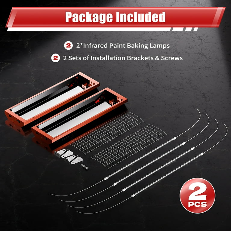 2000W Infrared Paint Curing Lamp (2 Lamps) - Heat Lamp For Auto Body, Furniture Paint Drying, Putty, 110V