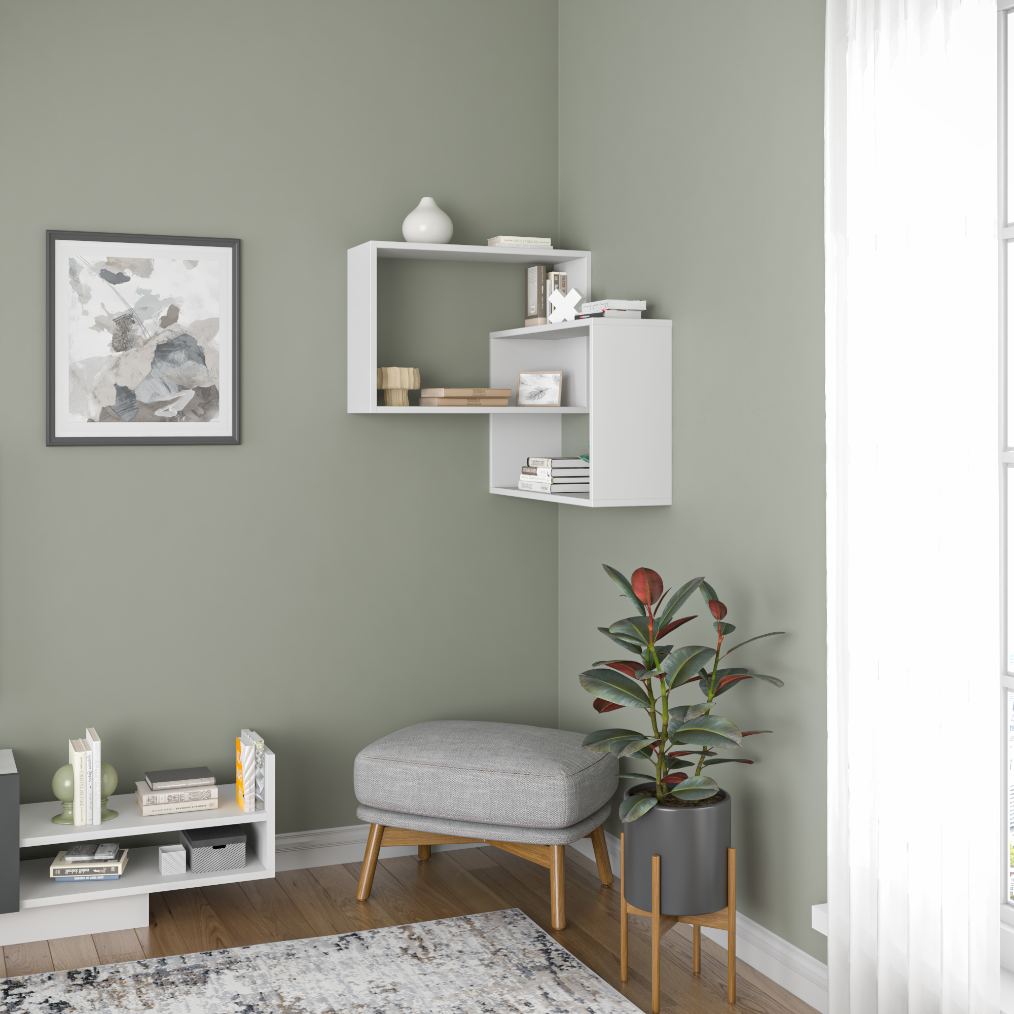 Ada Home Decor Furniture 23.5" 3 Tier White Warner Modern Wall Shelf