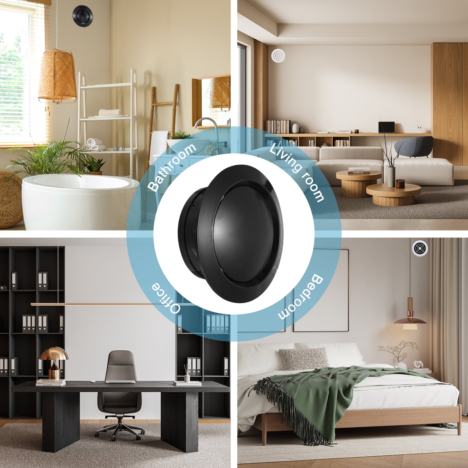 Uxcell 6 Inch Round Air Vent, 2pcs ABS Adjustable Soffit Exhaust Vent Cover, Black