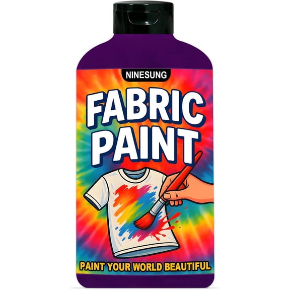 ninesung Purple Fabric Paint for Clothes, 34 oz Jumbo Size - Non-Toxic Acrylic Textile Paint for T-Shirts, Shoes, Jeans, Bags, DIY Projects & Art - Vibrant & Wash-Resistant (Purple,34 Fl Oz)