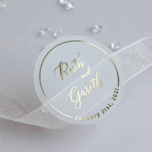 Pegatinas de boda personalizadas de oro brillante, papel de aluminio Real, cajas de favores, etiquetas para cupcakes, 100 unidades