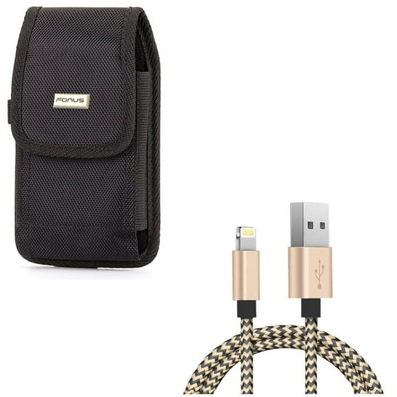 USB Cable w Case Belt Clip for iPhone 8/7/6S/6 - 3ft Charger Cord Power Wire, Swivel Holster Rugged Cover Pouch for iPhone 8/7/6S/6 Models