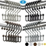 NimJoy Set of 12 Double Shower Curtain Ring Hooks, Rust-Free Premium 18/8 Stainless Steel Easy Glide Rollerball Shower Curtain Hangers, Multi-Color Finish
