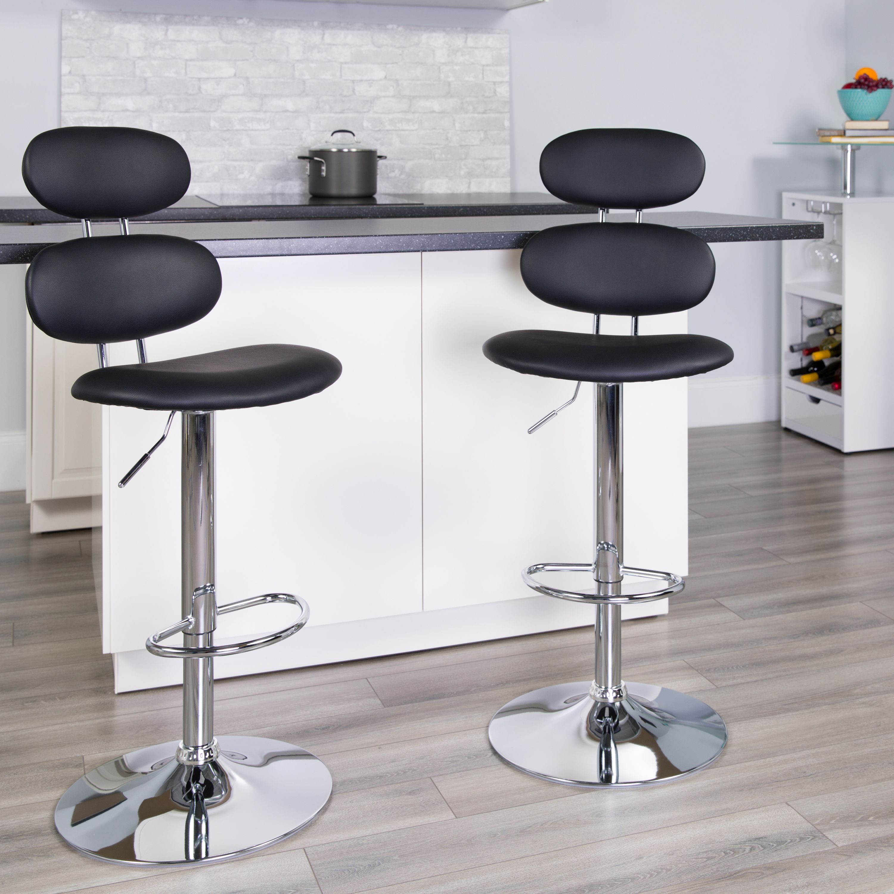 Flash Furniture Contemporary Black Vinyl Adjustable Height Barstool