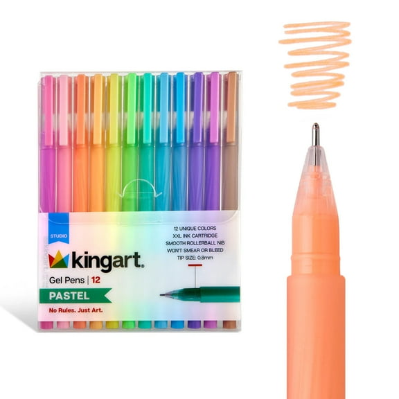 KINGART® Pastel & Opaque Gel Pens, Scrapbook, Journals, or Drawing, Colored Ink, Medium Line , Set of 12 Unique Shades