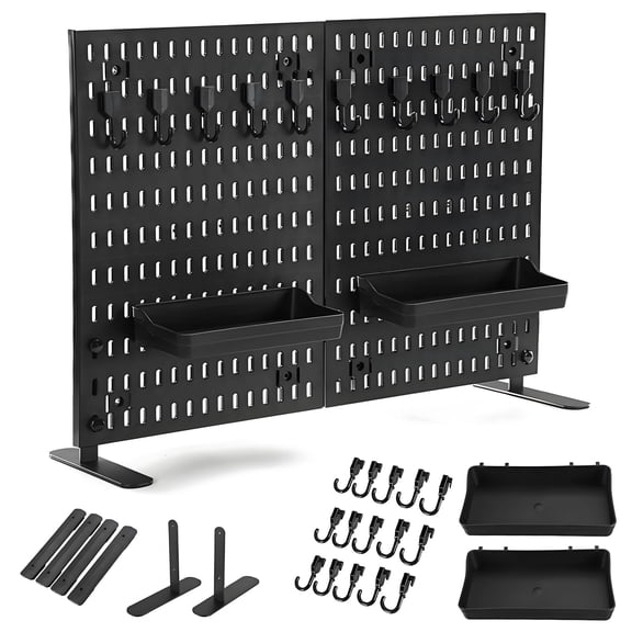 Pegboard,ENJOYWOOD 23.5 x 16.5 inch Plastic Peg Board Set,Freestanding Desktop Toolboard With Hooks and Shelfs for Office Home Gaming Room Storage Organizer,Black