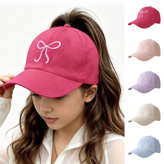 Ultrave Girls' Baseball Cap Embroidered Bow Adjustable Sun Hat Outdoor Summer Breathable Cap for 2-12Y