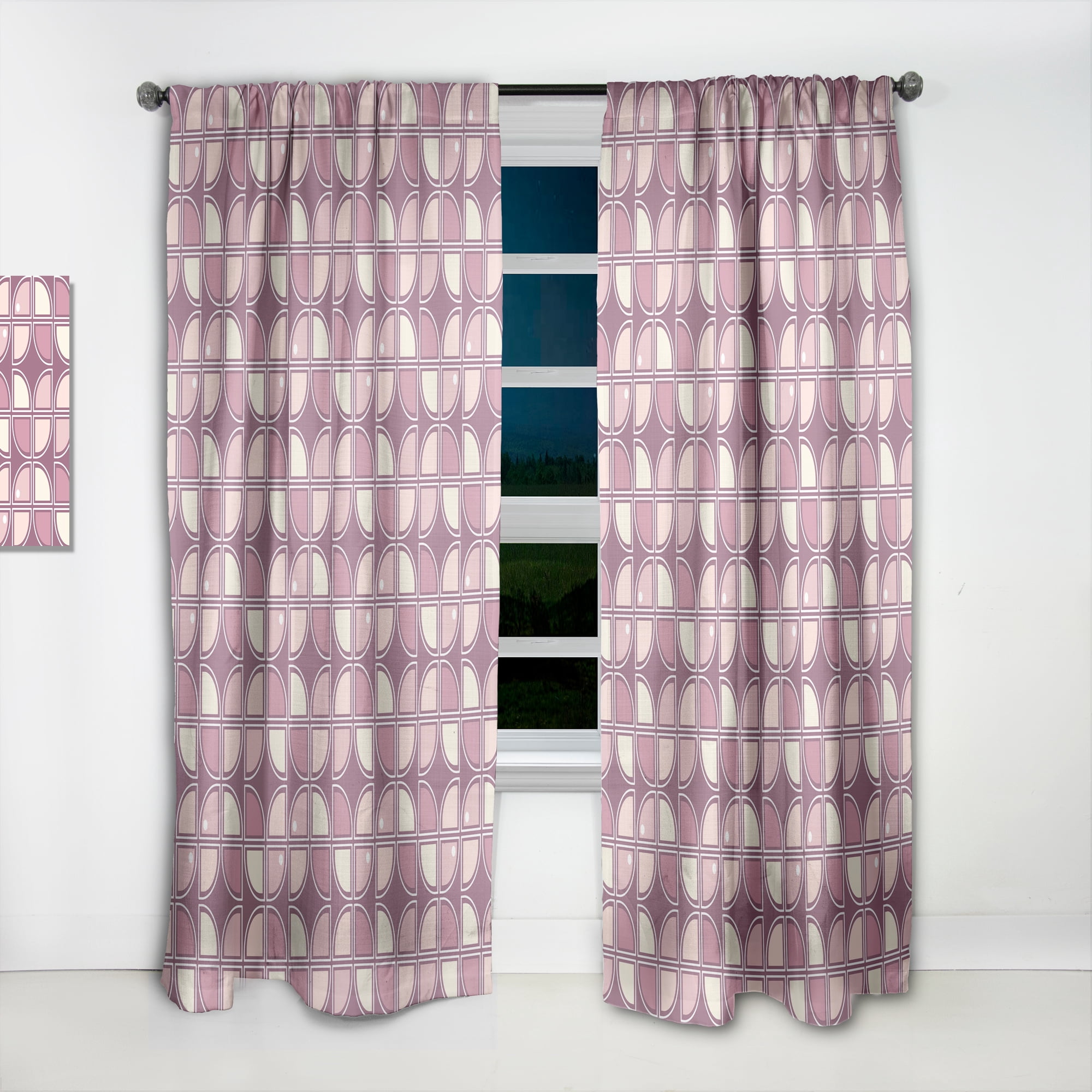 Designart 'Purple Pink Desing Retro Pattern' Mid-Century Modern Curtain Panel