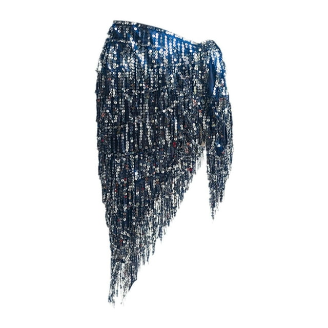 Pañuelo de cadera para danza del vientre, ropa, accesorio, atuendo, falda larga con borlas brillantes para Plata
