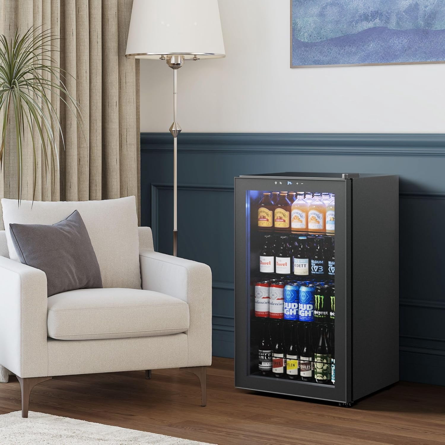 Yeego 136 Can Beverage Refrigerator Cooler, 3.4 cu.ft. Beverage Fridge with Glass Door for Home/Bar/Office, Black