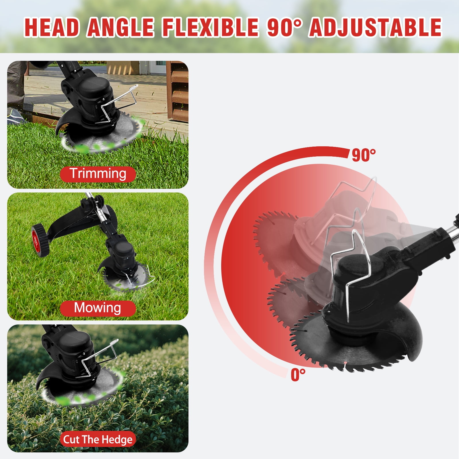 Cordless String Trimmer with Wheels and Leaf Blower Combo Kit, Weed Eaters with 3 Types Blades, Electric Leaf Blower with 2*6.0Ah Battery & Charger